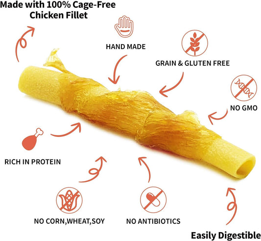 Chicken Wrapped Dog Bone Treat Sticks with Glucosamine & Turmeric, Easy to Digest, Non-Rawhide Soft Chicken Cheese Dog Chew Treats 15pcs/Pack