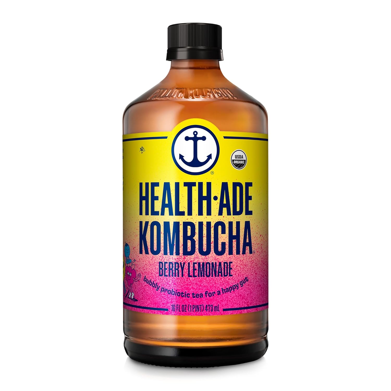 Health-Ade Kombucha Tea Organic Drink, Fermented Tea With Living Probiotics, Detoxifying Acids, Supports Gut Health, Non-Gmo, Vegan, Gluten Free, 12 Pack (16 Fl Oz Bottles), Berry Lemonade