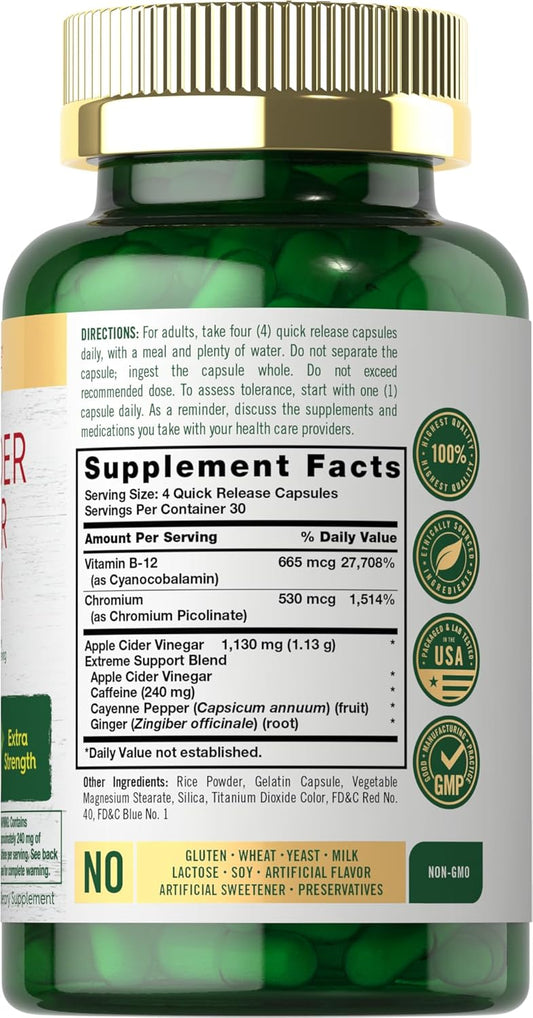 Carlyle Apple Cider Vinegar Complex Capsules | 120 Pills | With Cayenne And Ginger | Non-Gmo & Gluten Free Supplement