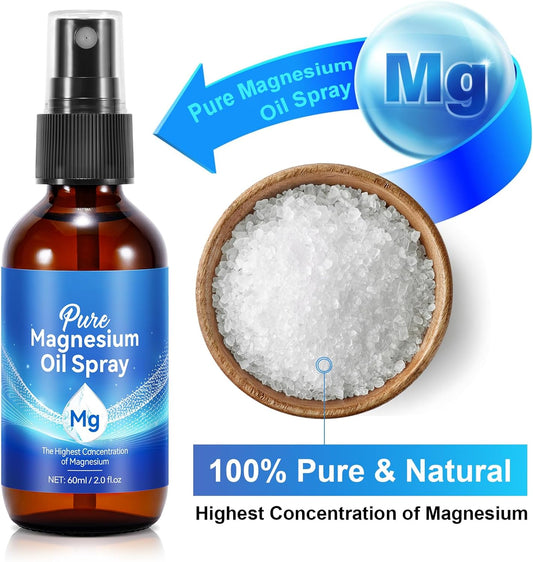 2Pack Pure Magnesium Oil Spray, 100% Natural Topical Magnesium Spray for Feet, Magnesium Spray for Sleep, Safe and Effective, 60ml