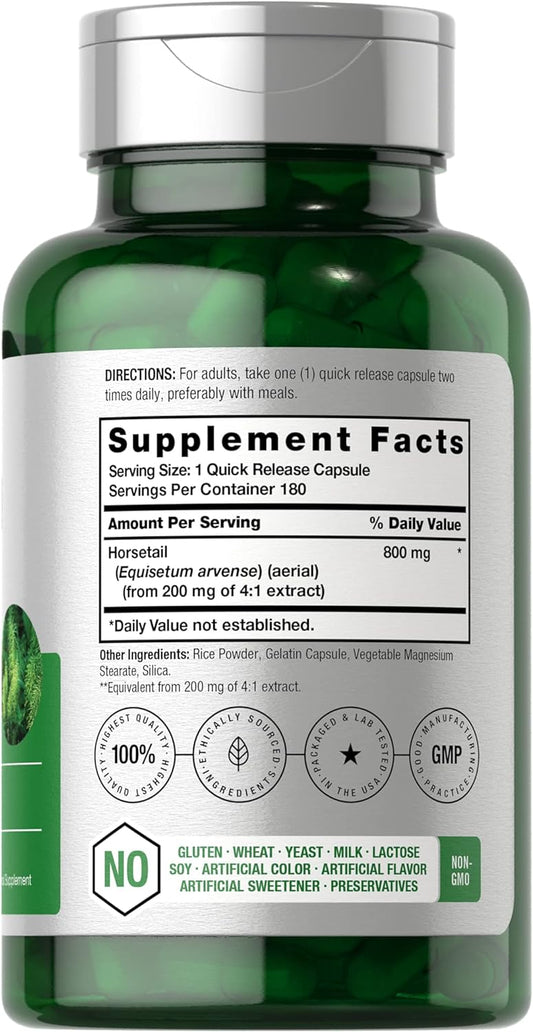 Horbäach Horsetail Herb Capsules 800mg | 180 Count | Non-GMO, Gluten Free Herb Extract Supplement