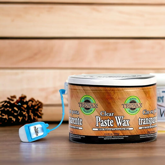 Trewax Clear Paste Carnauba Wax for Wood, 12.35 Oz - Carnauba Wax Paste with Moofin Hand Sanitizer Dispenser - Carnauba Paste Wax for Deep Protection on Surfaces - Carnauba Furniture Wax (Pack of 3)