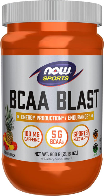 NOW Sports Nutrition, BCAA Blast Powder, 5 g BCAA, 100 mg Caffeine, Tropical Punch, 600-Grams