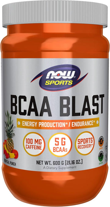 Now Foods Sports Nutrition, Bcaa Blast Powder, 5 G Bcaa, 100 Mg Caffeine, Tropical Punch, 600-Grams