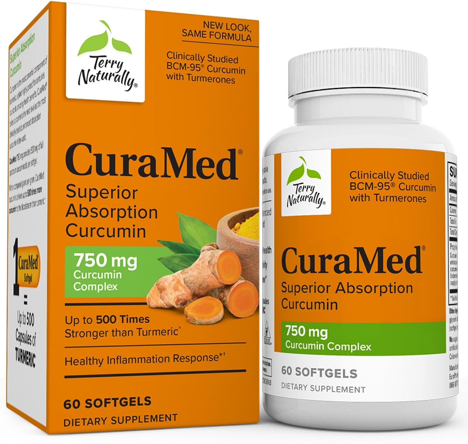 Terry Naturally CuraMed 750 mg Curcumin Complex - 60 Softgels - Superior Absorption BCM-95 - Non-GMO, Gluten Free, Halal - 60 Servings