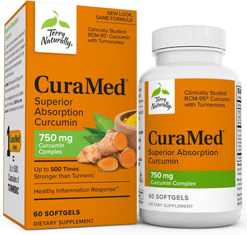Terry Naturally CuraMed 750 mg Curcumin Complex - 60 Softgels - Superior Absorption BCM-95 - Non-GMO, Gluten Free, Halal - 60 Servings