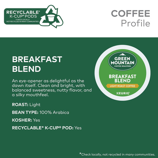 Green Mountain Coffee Roasters Breakfast Blend Keurig Single-Serve K-Cup Pods, Light Roast Coffee, 32 Count