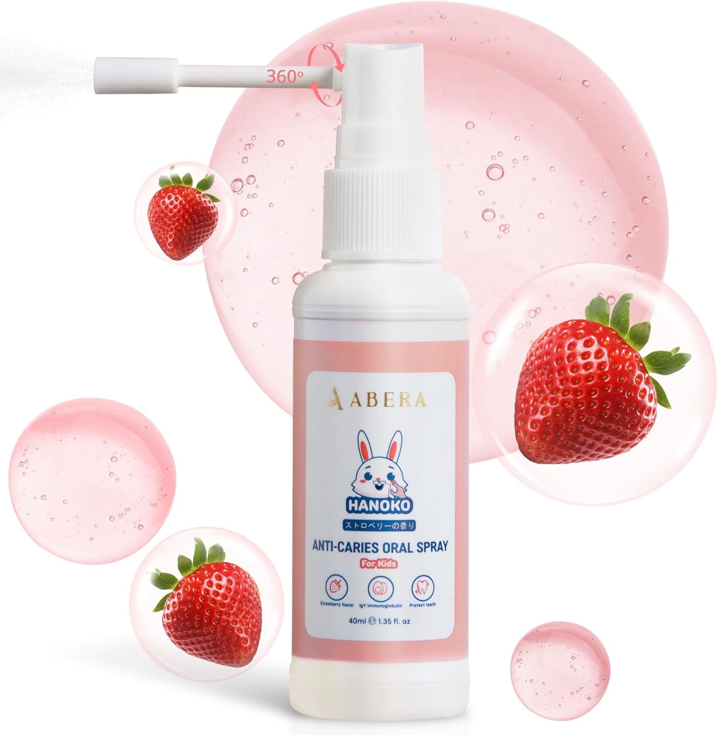 Abera Anti-Caries Kids Oral Spray, Kids Toothpaste Helper For Cavity Repair & Fresh Breath, Use For Newborn To Preschooler, Fluoride Free Toddler Toothpaste Helper, Strawberry Flavor 1.35 Fl Oz