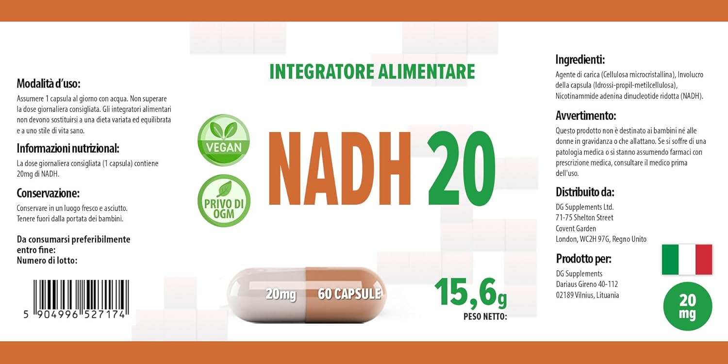 Hepatica Nadh 20Mg | 60 Vegan Capsules | High Strength Energy, Brain & Cellular Support | 3Rd Party Lab Tested | Non-Gmo & Gluten-Free