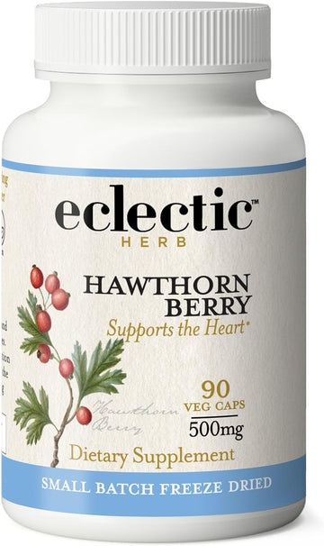 Eclectic Institute Raw Fresh Freeze-Dried Non-GMO Hawthorn Berry | Cardiovascular Support | 90 CT (500 mg)