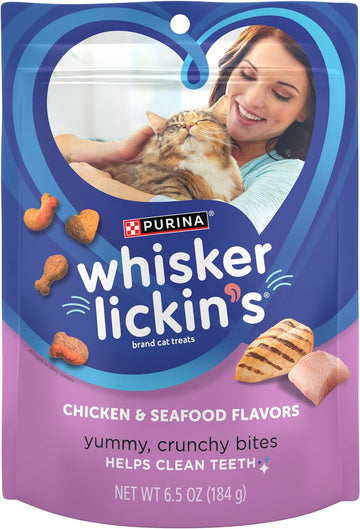 Purina Whisker Lickin's Cat Treats, Crunchy & Yummy Chicken & Seafood Flavors - (7) 6.5 oz. Pouches