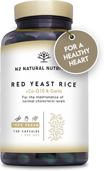 Red Yeast Rice With Coq10 & Garlic. 120 Capsules. 4 Month'S Supply. Highest Concentration Of Monacolin K, 2,9Mg. Nutritional Supplement For Heart Health. Vegan. Gluten Free. Ce. N2 Natural Nutrition