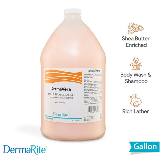 Dermavera Skin And Hair Cleanser - 1 Gallon - Enriched With Shea Butter, Ph Balanced, Rich Leather, Pleasant Fragrance, With Rich Moisturizers