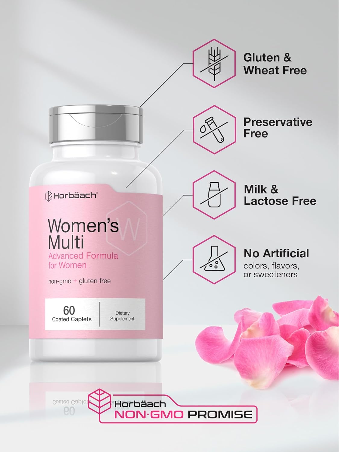 Horbäach Women's Multivitamin | 60 Coated Caplets | Advanced Formula | Non-GMO & Gluten Free Supplement : Health & Household