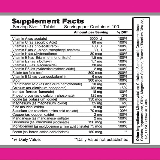 ALFA VITAMINS Multi Women Vitamins Dietary Supplement with Essential Vitamins & Minerals for Women - Amino Acids + Antioxidants - 100 Tablets (2 Pack)