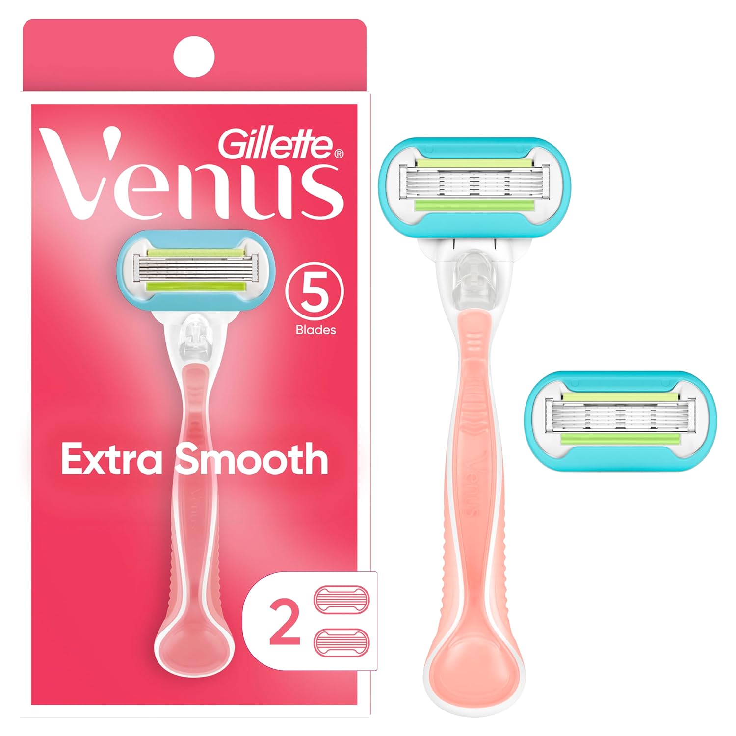 Gillette Venus Extra Smooth Razors For Women, 1 Venus Razor, 2 Razor Blade Refills, Designed For A Close, Smooth Shave