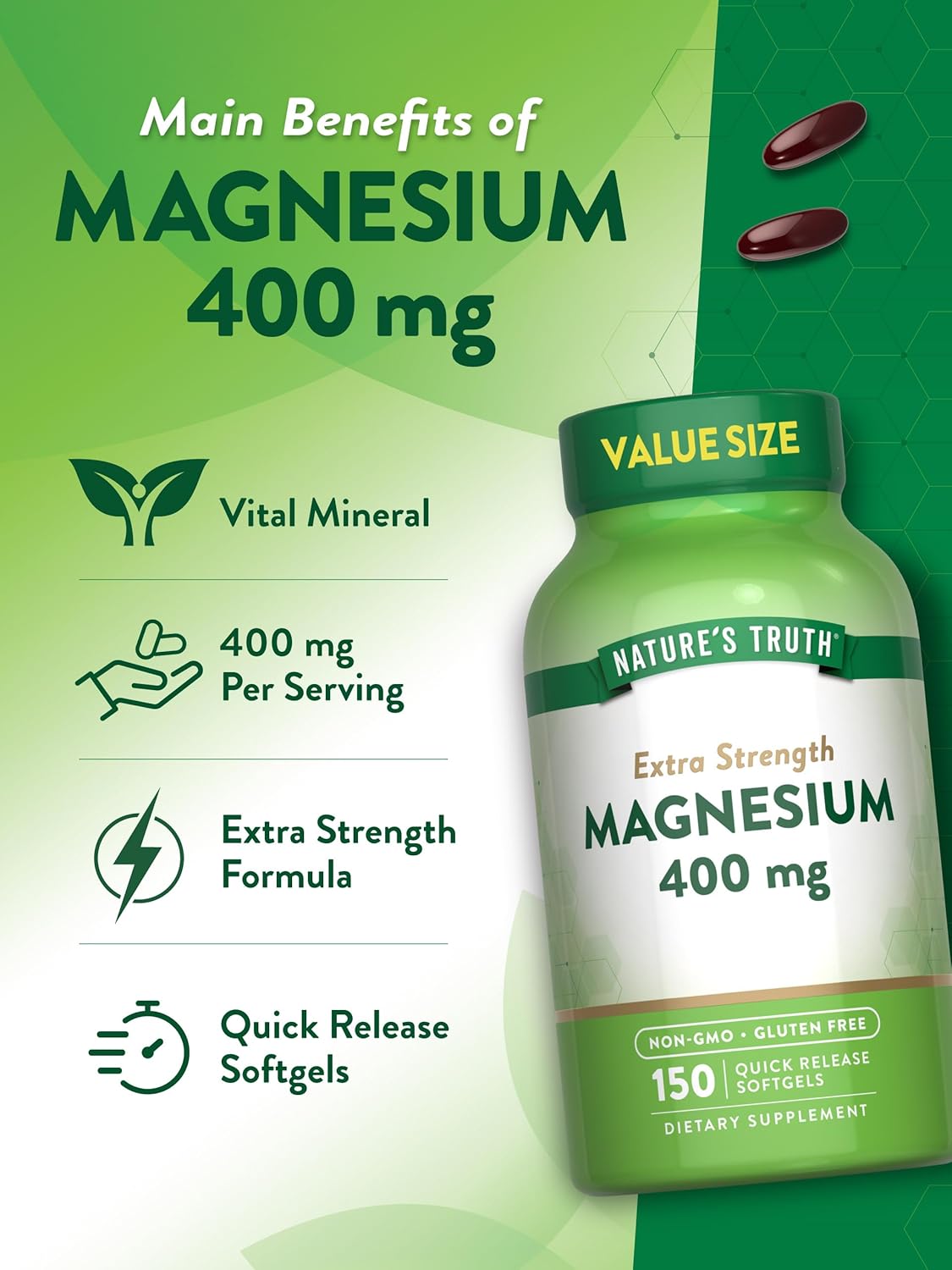 Nature's Truth Magnesium Oxide | 400mg | 150 Softgels | Non-GMO & Gluten Free Mineral Supplement : Health & Household