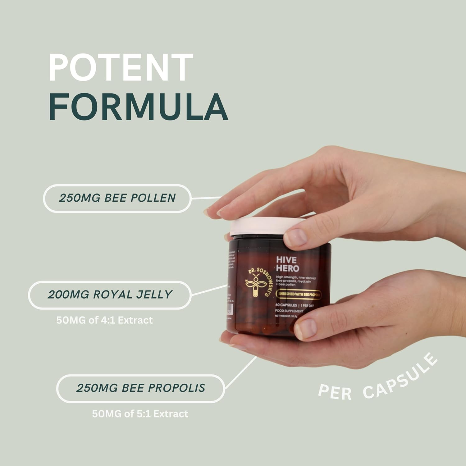 Dr Sosnowski's Hive Hero Bee Propolis, Royal Jelly, Bee Pollen - Triple Action, Maximum Potency Hive Formula | Vegetable Capsules, 60ct : Amazon.co.uk: Health & Personal Care