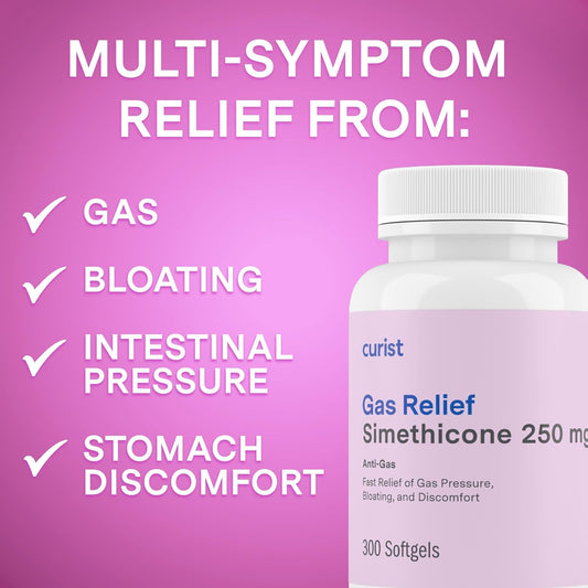 Curist Gas Relief Simethicone 250 Mg Softgels (300 Count) - Digestive Relief, Bloating Relief & Anti Flatulence Gas Pills For Adults Aids Gas And Bloating Relief (300 Soft Gels)