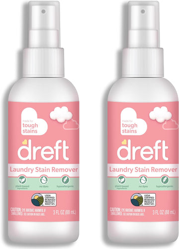Dreft Stain Remover for Baby Clothes, Fragrance Free and Hypoallergenic Baby Stain Remover Spray, Travel Size Stain Treater, 3 Fl Oz ( Pack of 2)