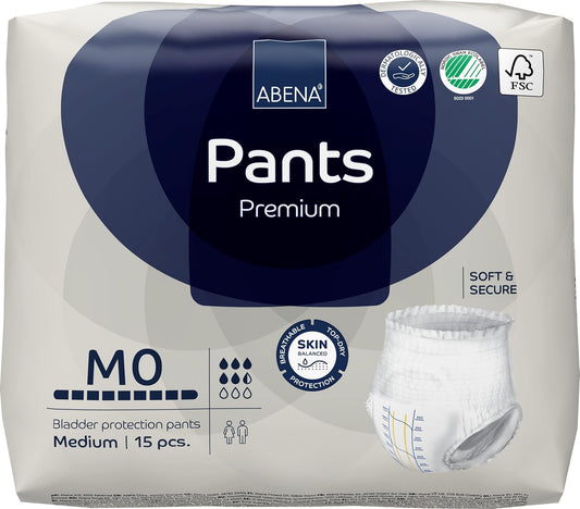 Abena Pants Premium Pull-Up Incontinence Pants, Eco-Labelled Incontinence Pants for Men & Women, Discreet, Protective, Breathable, Comfortable - Medium 0, 80-110cm Waist, 900ml Absorbency, 15PK