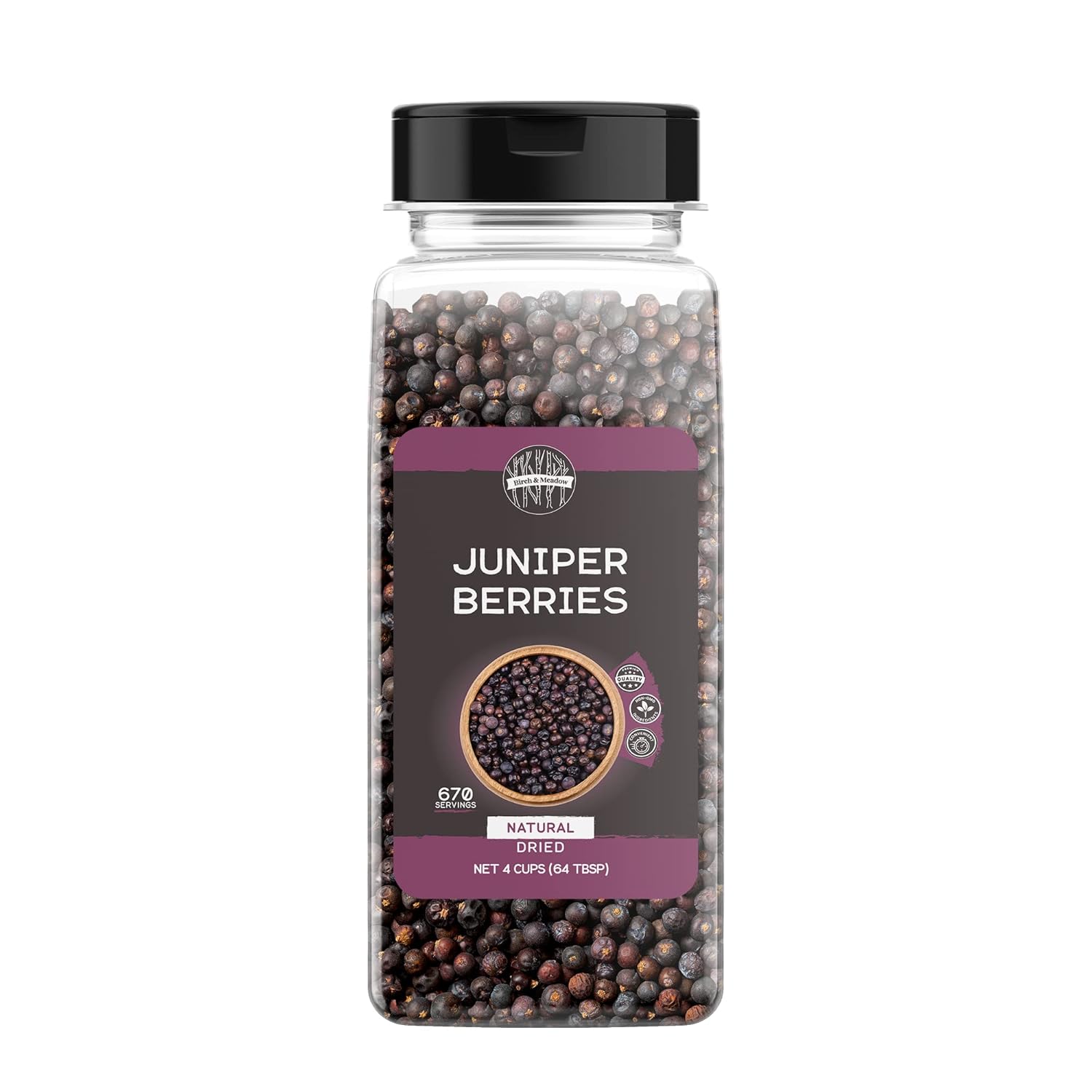 Birch & Meadow 4 Cups Of Dried Juniper Berries, Herbaceous & Strong Flavor