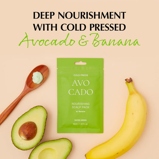 RATED GREEN COLD BREW Avocado Nourishing Scalp Pack w/Banana | Korean Hair Care Hair Conditioning Mask | Deep Conditioning Hair Mask for Dry Damaged Hair | Hydrating Hair Mask, Pack of 5, 1.69 Fl. Oz