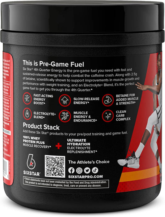 Six Star 4Th Quarter Energy Preworkout For Men & Women With Caffeine, Betaine, Taurine, & More For Fast Acting & Sustained Energy, Sports Nutrition Pre-Workout Products, Tropical Twist, 15 Servings