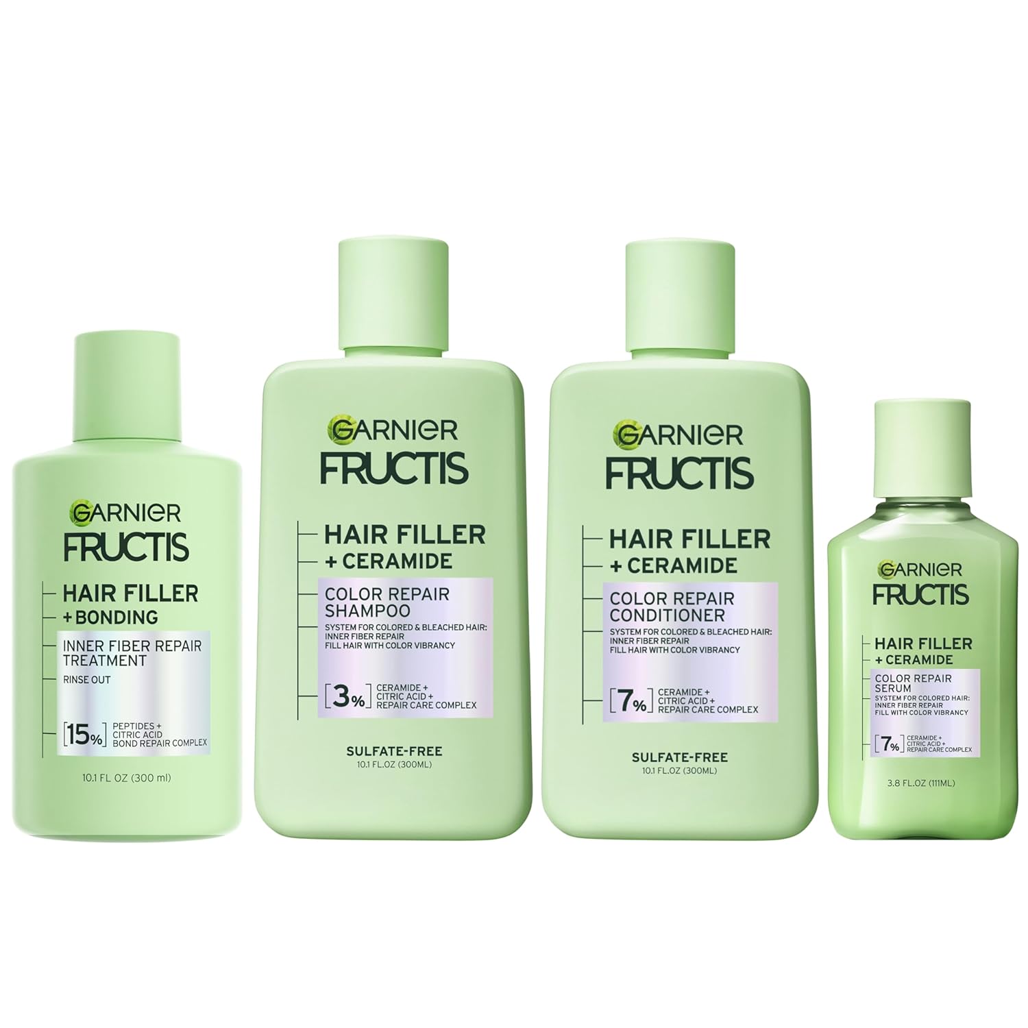 Garnier Fructis Hair Filler Bonding Pre-Shampoo + Color Repair Shampoo, Conditioner + Serum Set with Ceramide (4 Items), 1 Kit