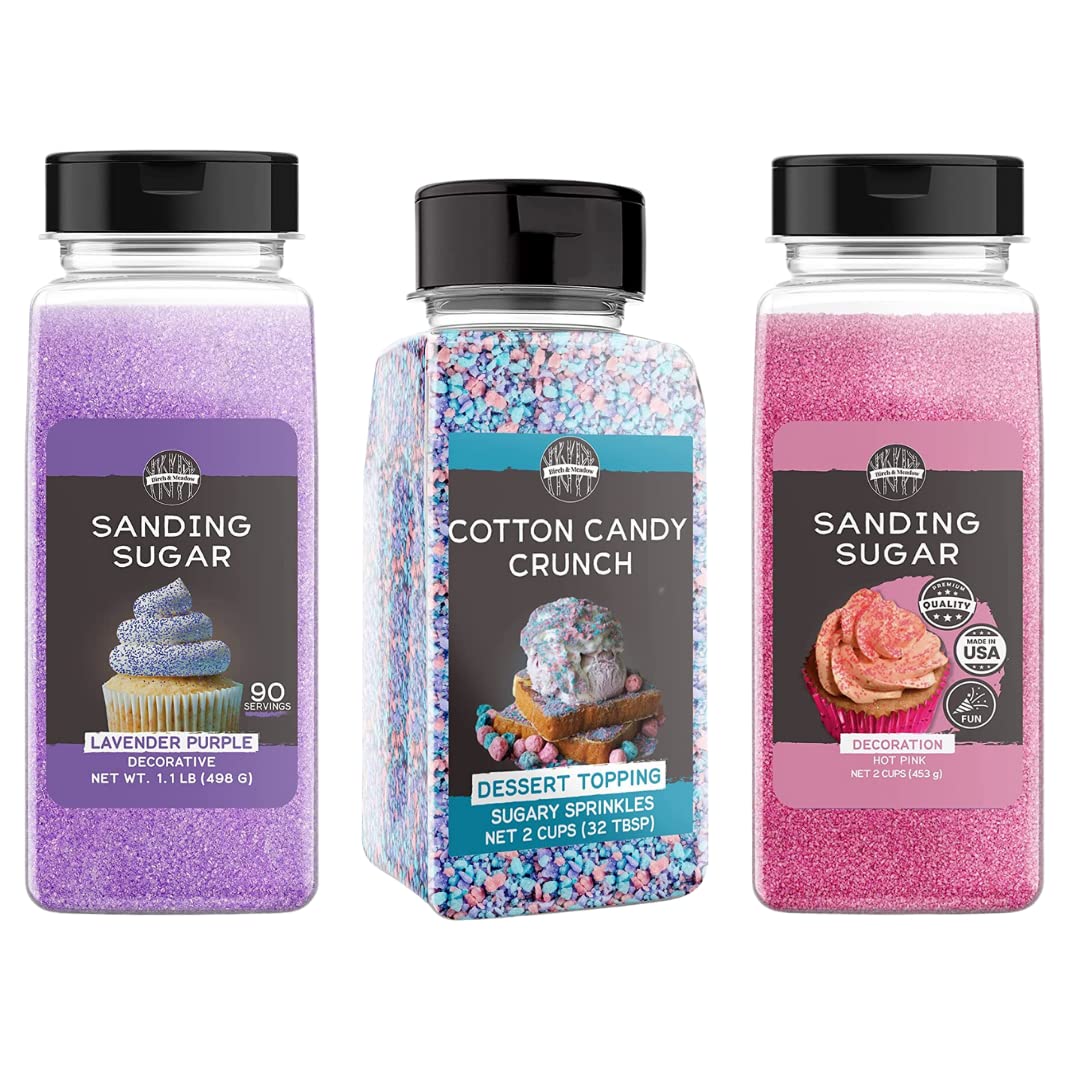 Birch & Meadow Cotton Candy Crunch & Pink and Lavender Sanding Sugar Bundle, Ice cream Toppings, Fun, Sugary Toppings