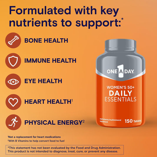 One-A-Day Multivitamin For Women 50+ Daily Essentials | Vitamins For Women 50 Plus To Support Eye, Immune Health & Physical Energy | Women'S Multivitamin With Vitamin C & Vitamin D, 150 Count