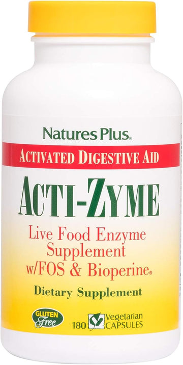 Natures Plus Actizyme - 180 Vegetarian Capsules - Gut Health Supplement, Contains Digestive Enzymes, Probiotics, Aminogen, Bioperine - Gluten-Free - 90 Servings