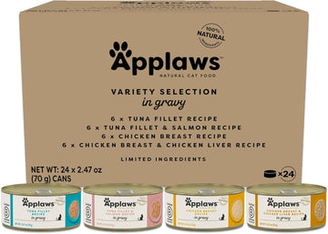 Applaws Natural Wet Cat Food In Gravy, Limited Ingredient Canned Wet Cat Food, No Additives, Made With Natural Ingredients, Variety Selection In Gravy Cans (24 X 2.47Oz Cans)