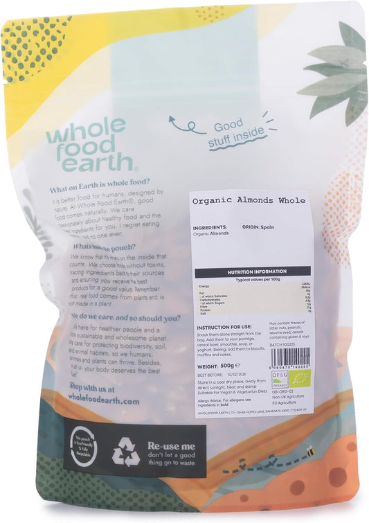 Wholefood Earth Organic Almonds Whole – 250G | Raw | Gmo Free | Vegan | High Fibre | Source Of Protein | Certified Organic