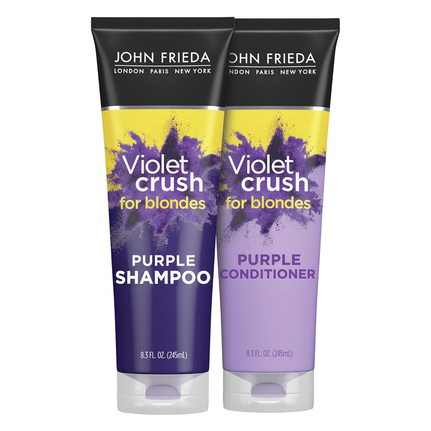 John Frieda Violet Crush Purple Shampoo And Conditioner Set - Blonde Toner Neutralizing Yellow Tones For Bleached And Platinum Hair, Enhancing Blonde Tones, 8.3 Oz (2 Pack)