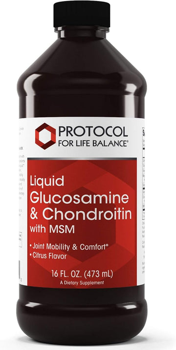 Protocol For Life Balance - Liquid Glucosamine And Chondroitin With Msm - Supports Joint Mobility And Comfort In Easy To Swallow Liquid Format - Citrus Flavor - 16 Fl Oz (473 Ml)