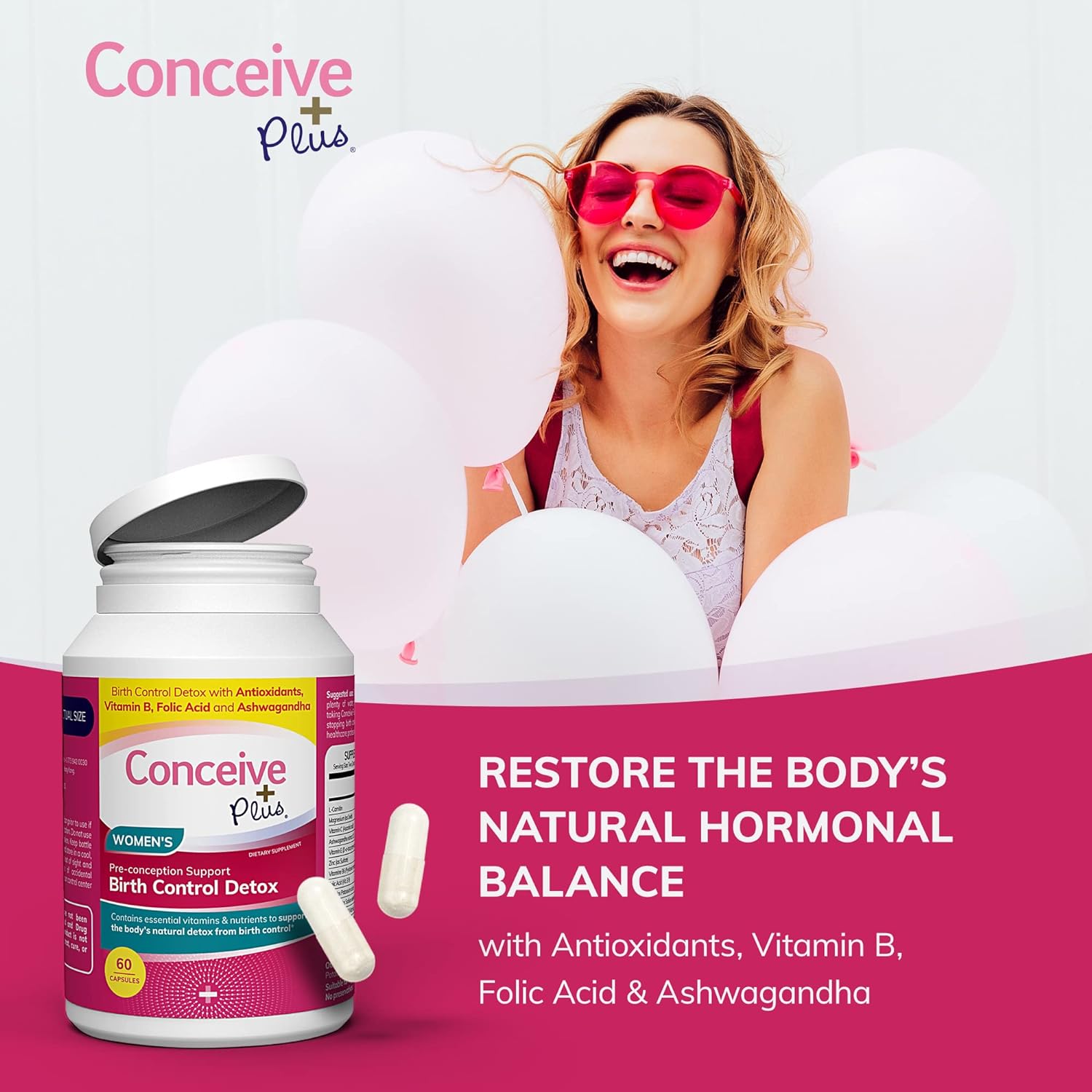 CONCEIVE PLUS Birth Control Detox, 30-Day Program, 60 Capsules, Hormone Balance, Fertility Support, Birth Control Cleanse, Prenatal Vitamins for Women : Health & Household