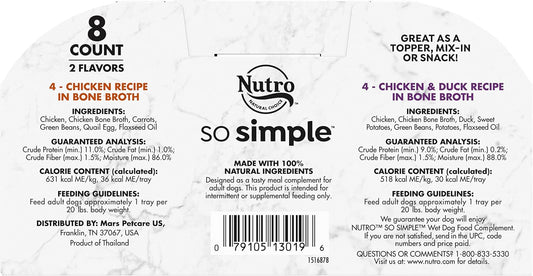 Nutro So Simple Meal Complement Wet Dog Food Chicken And Chicken & Duck Recipes In Bone Broth Variety Pack, 2 Oz. Tubs, Pack Of 8