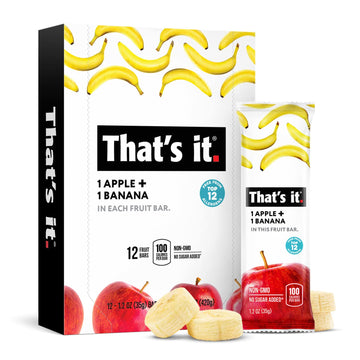 That'S It Apple + Banana 100% Natural Real Fruit Bar, Best High Fiber Vegan, Gluten Free Healthy Snack, Paleo For Children & Adults, Non Gmo Sugar-Free, No Preservatives Energy Food (12 Pack)