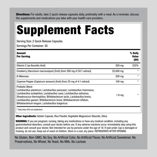 Piping Rock Urinary Tract Health for Women | 60 Capsules | Cranberry Complex with D-Mannose & Probiotic Blend | Advanced Formula | Non-GMO, Gluten Free Supplement