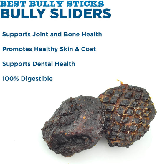 Best Bully Sticks 100% Beef Bully Stick Char Burger Slider Crunchy Dog Treats - Made Of All-Natural Bully Sticks - Bite-Sized & Highly Digestible - 1 Lb Bag