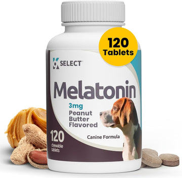 K9 Select 3Mg Melatonin For Dogs - Adrenal Support And Sleep Support - 120 Peanut Butter Flavored Tablets - Dog Melatonin For Medium Size Dog Breeds