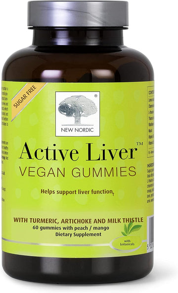 NEW NORDIC Active Liver Gummies | Milk Thistle, Artichoke & Turmeric | Natural Peach & Mango Flavor | Sugar Free, Gluten Free & Vegan | 60 Count (Pack of 1)