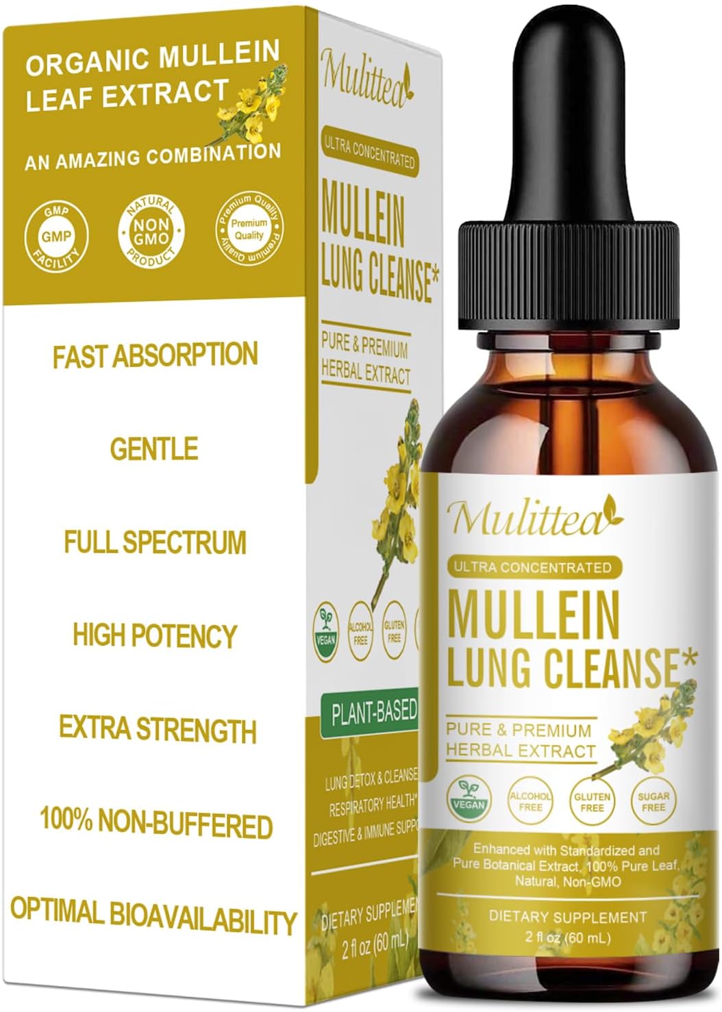 Mullein Drops For Lungs-Lung Detox For Smokers-5-In-1 Herbal Extract Liquid-Mullein Leaf-Lung Cleanse-Respiratory Health Support-Non-Gmo, Vegetarian-2 Fl Oz