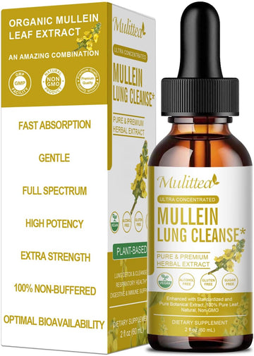 Mullein Drops For Lungs-Lung Detox For Smokers-5-In-1 Herbal Extract Liquid-Mullein Leaf-Lung Cleanse-Respiratory Health Support-Non-Gmo, Vegetarian-2 Fl Oz