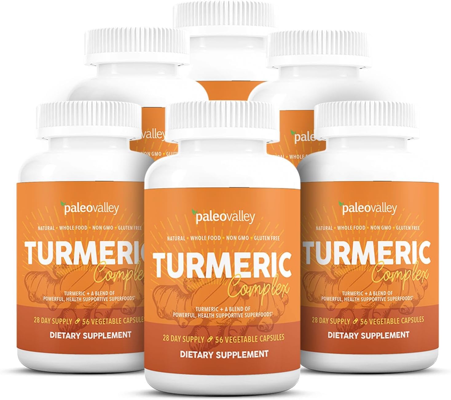 Paleovalley - Organic Turmeric Complex - Full Spectrum Organic Turmeric with Health-Supportive Superfoods - 6 Pack (366 Veggie Capsules) - Support Joints, Immunity, Brain and Heart Health