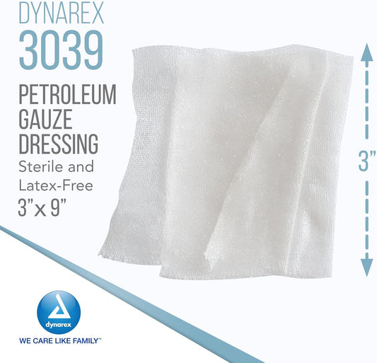 Dynarex 3039 Sterile Petroleum Non Adhering Gauze Dressing For Wound, 3" X 9", Pack Of 50