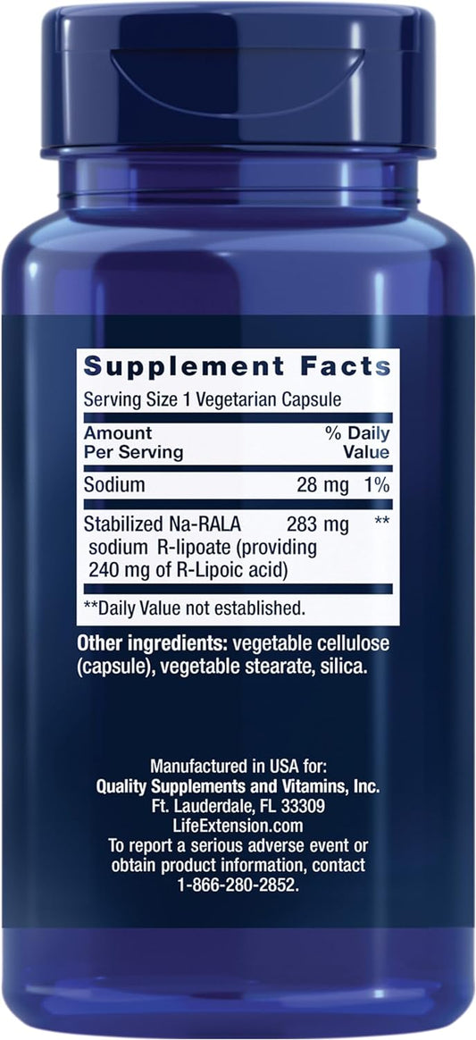 Life Extension Super R-Lipoic Acid 240 Mg - Supports Cellular Energy - Supplement For Anti-Aging And Liver Health - Non-Gmo, Gluten-Free - 60 Vegetarian Capsules