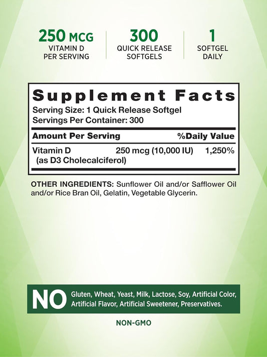 Nature'S Truth Vitamin D3 10000 Iu Softgels | 300 Count | Extra Strength | Non-Gmo & Gluten Free Supplement