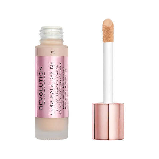 Makeup Revolution Conceal And Define Foundation, Full Coverage & Matte Finish, F5 For Light Skin Tones, Vegan & Cruelty-Free, 0.7 Fl Oz